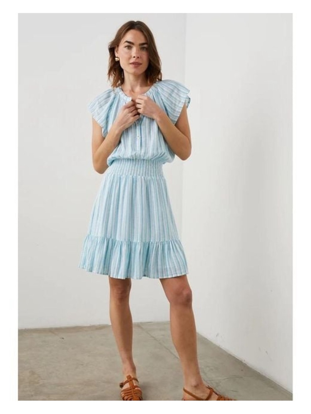 Rails Augustine Light Blue Striped Smocked-Waist Mini Dress Size XS - Picture 2 of 12